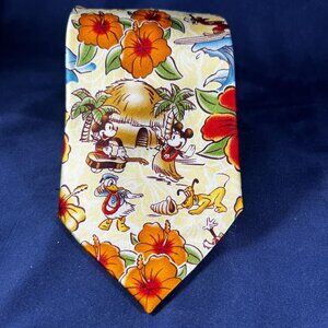 Disney Parks Hawaiian-Themed Mickey Mouse & Friends 100% Silk Tie